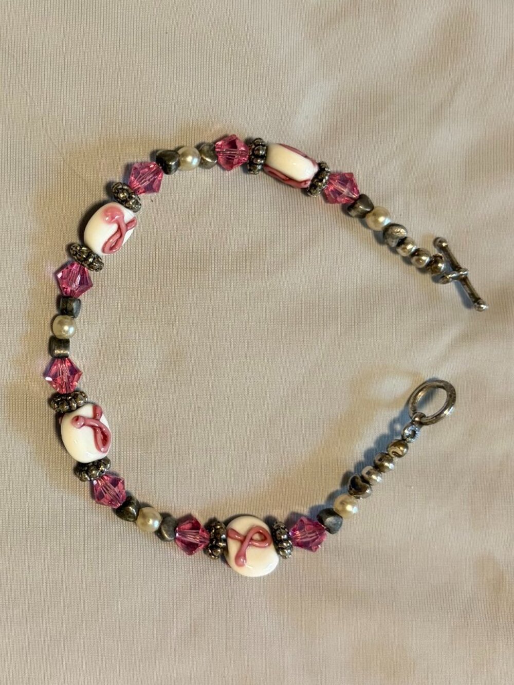Pink & White - Breast Cancer Awareness Pink Ribbon Bracelet